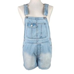 No Boundaries Bib Shorts Juniors Short Overalls Light Wash Denim M 7-9 NWT